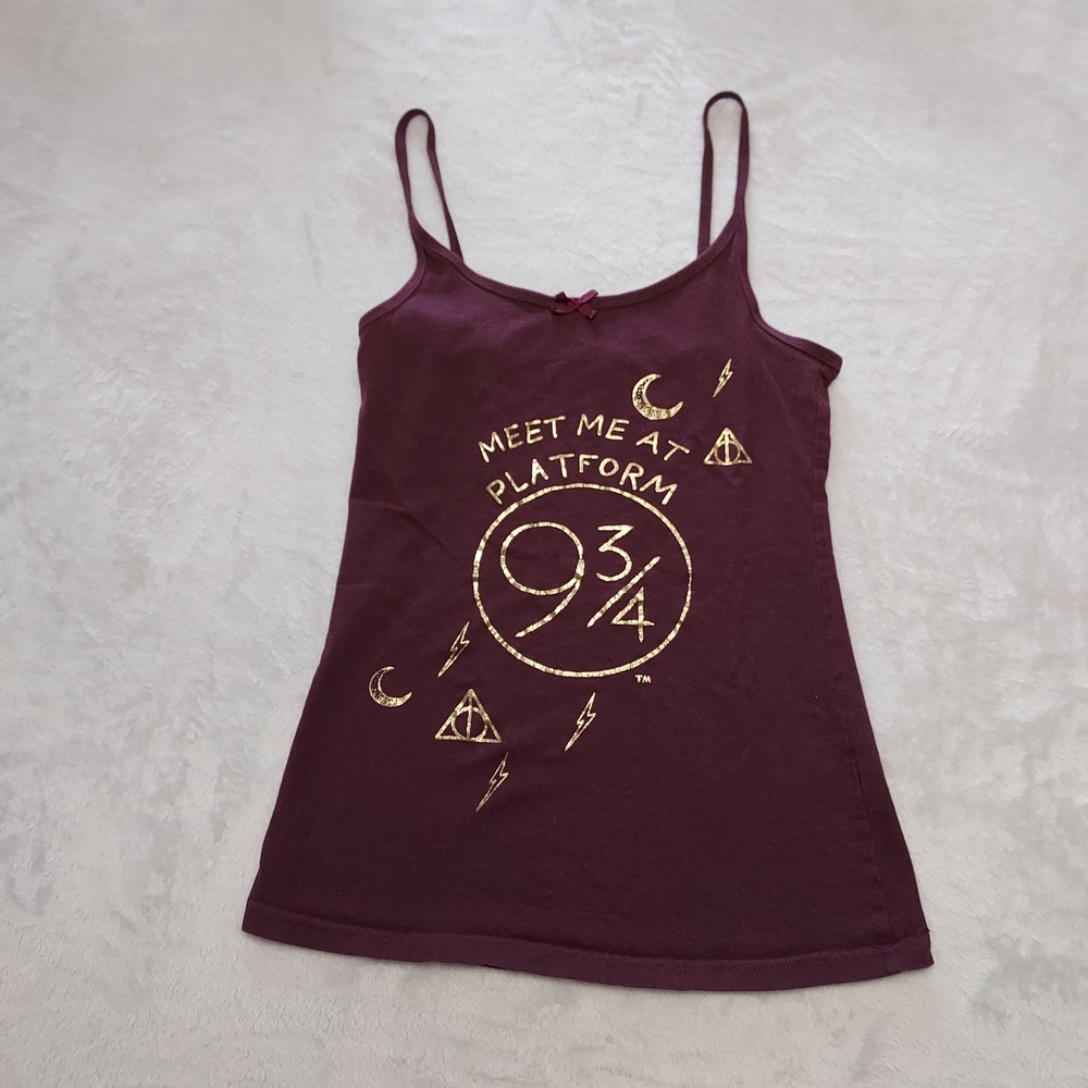 Harry Potter Platform 9 3/4 Burgundy Gold PJ Cami Tank Top Wizard Magic M
